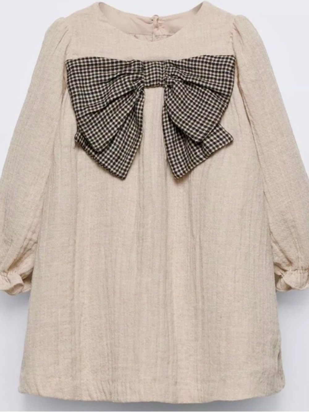 ZARA Kids Beige Linen-Blend Dress with Gingham Bow❤️ - Picture 9 of 9